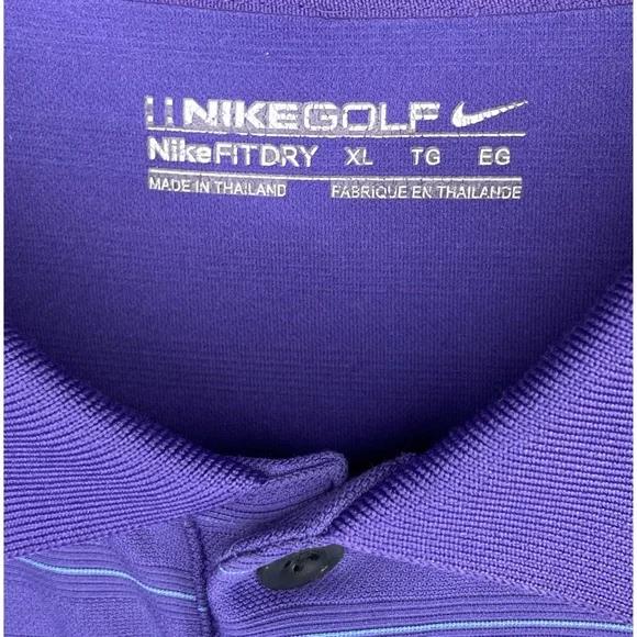Nike Golf Fit Dry Men’s Purple Striped XL Short Sleeve Stretch Polo Shirt Logo - Picture 3 of 4